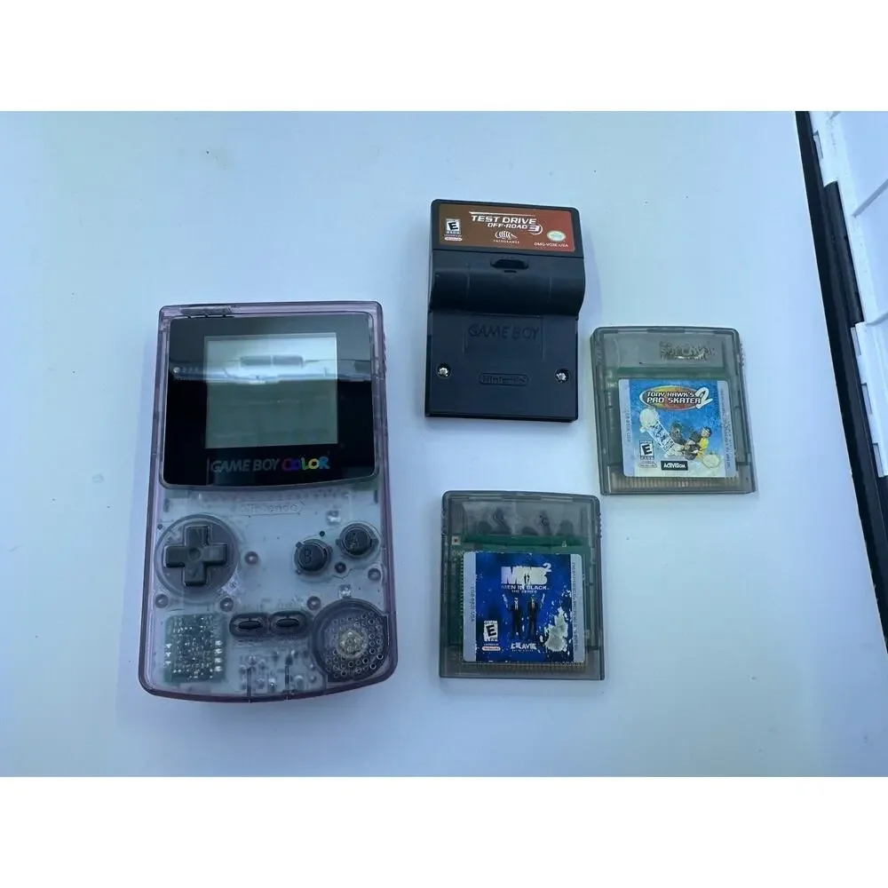 Nintendo GameBoy Color Atomic Purple W 3 Games Tony Hawk Men In Black Test Drive